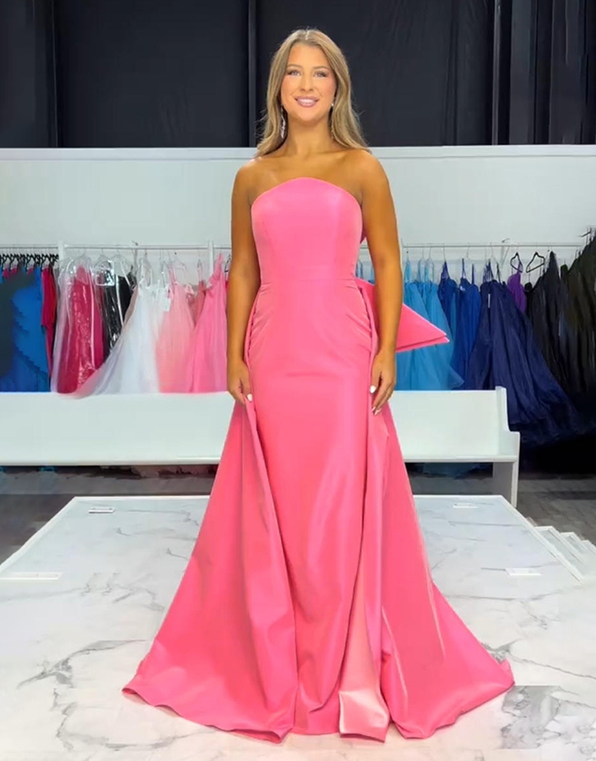Strapless Long Pink Mermaid Prom Dress with Cape