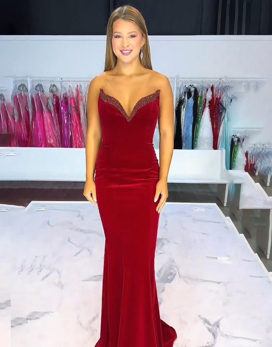 Sparkly Black Mermaid Strapless Long Prom Dress with Beading