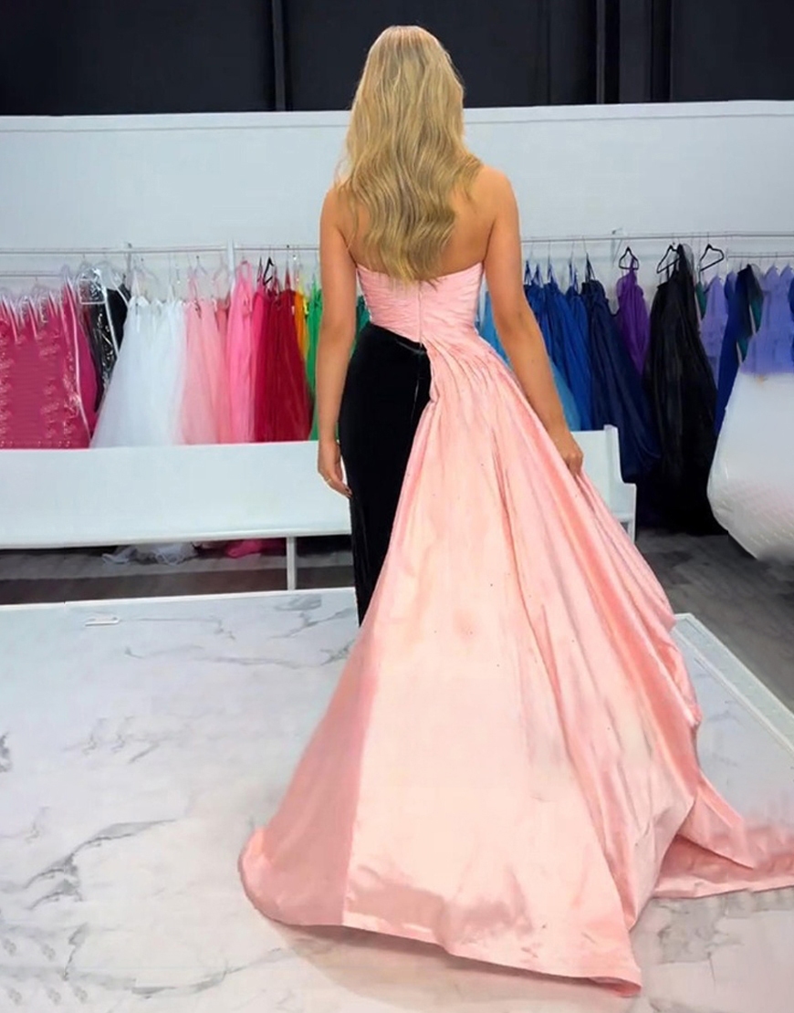 Black Pink Sparkly Beaded Mermaid Long Prom Dress with Cape