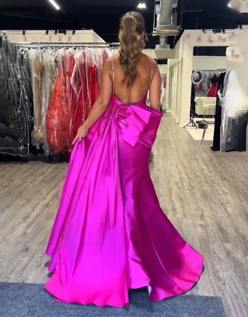 Fuchsia Spaghetti Straps Long Mermaid Prom Dress with Cape