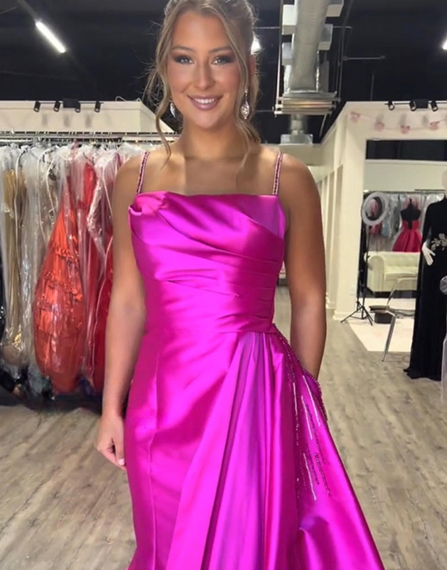 Fuchsia Spaghetti Straps Long Mermaid Prom Dress with Cape
