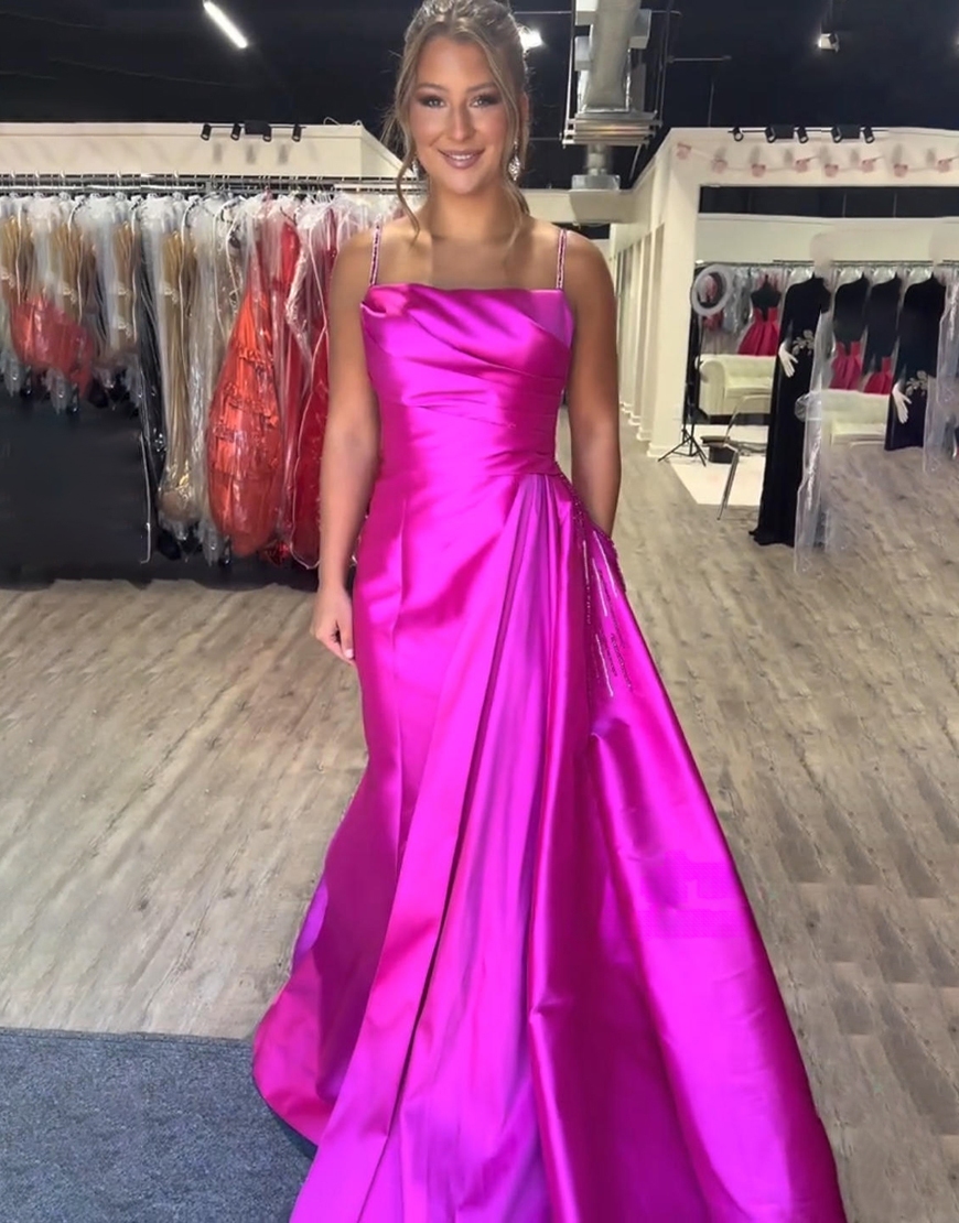 Fuchsia Spaghetti Straps Long Mermaid Prom Dress with Cape