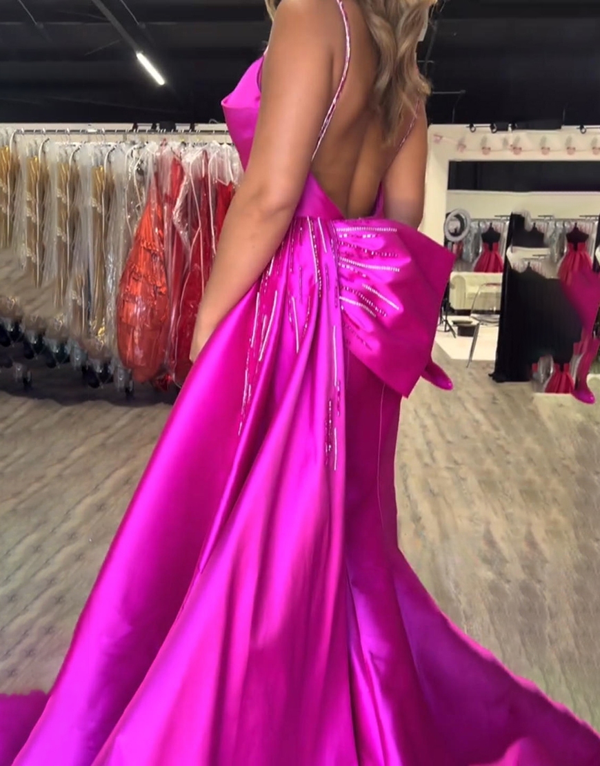 Fuchsia Spaghetti Straps Long Mermaid Prom Dress with Cape