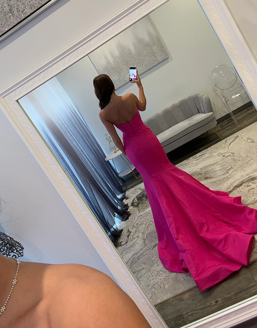 Royal Blue Mermaid Keyhole Satin Strapless Long Prom Dress with Bows