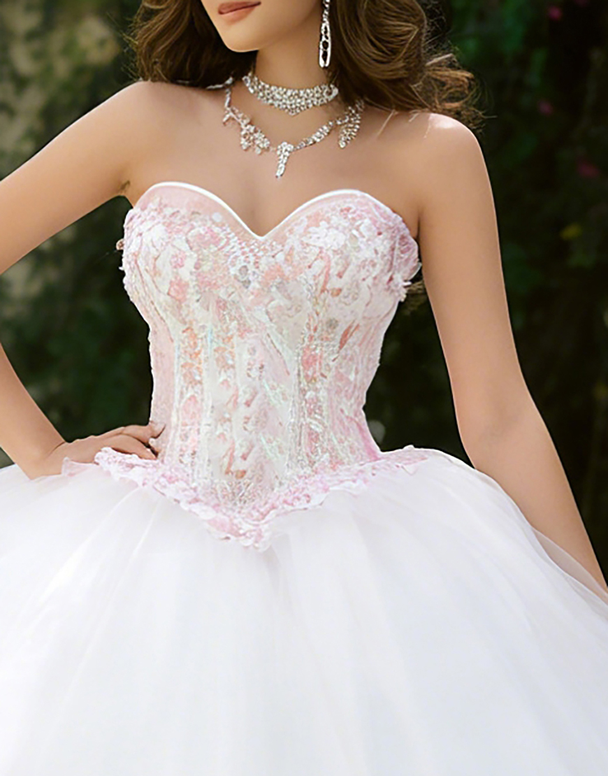 Ivory Floral Sweetheart Ball Gown Tulle Long Quinceanera Dress