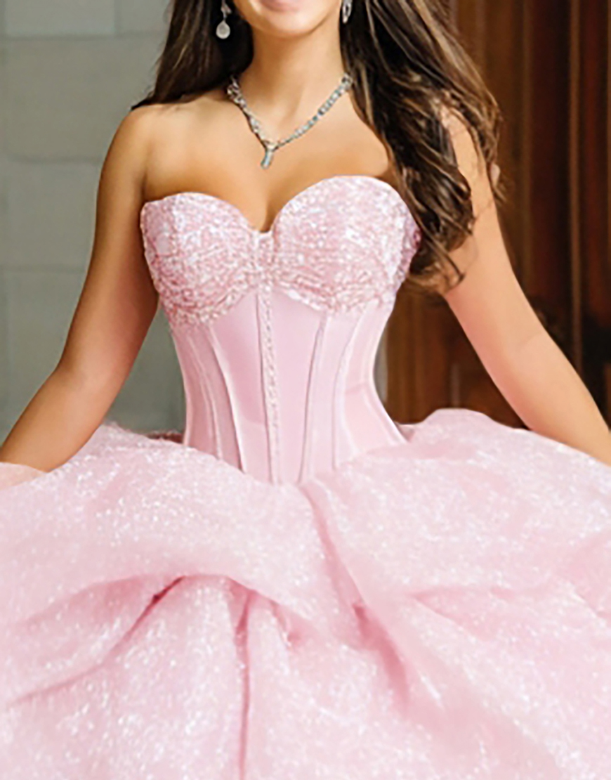 Sparkly Pink Glitter Princess Sweetheart Long Corset Quinceanera Dress with Ruffles