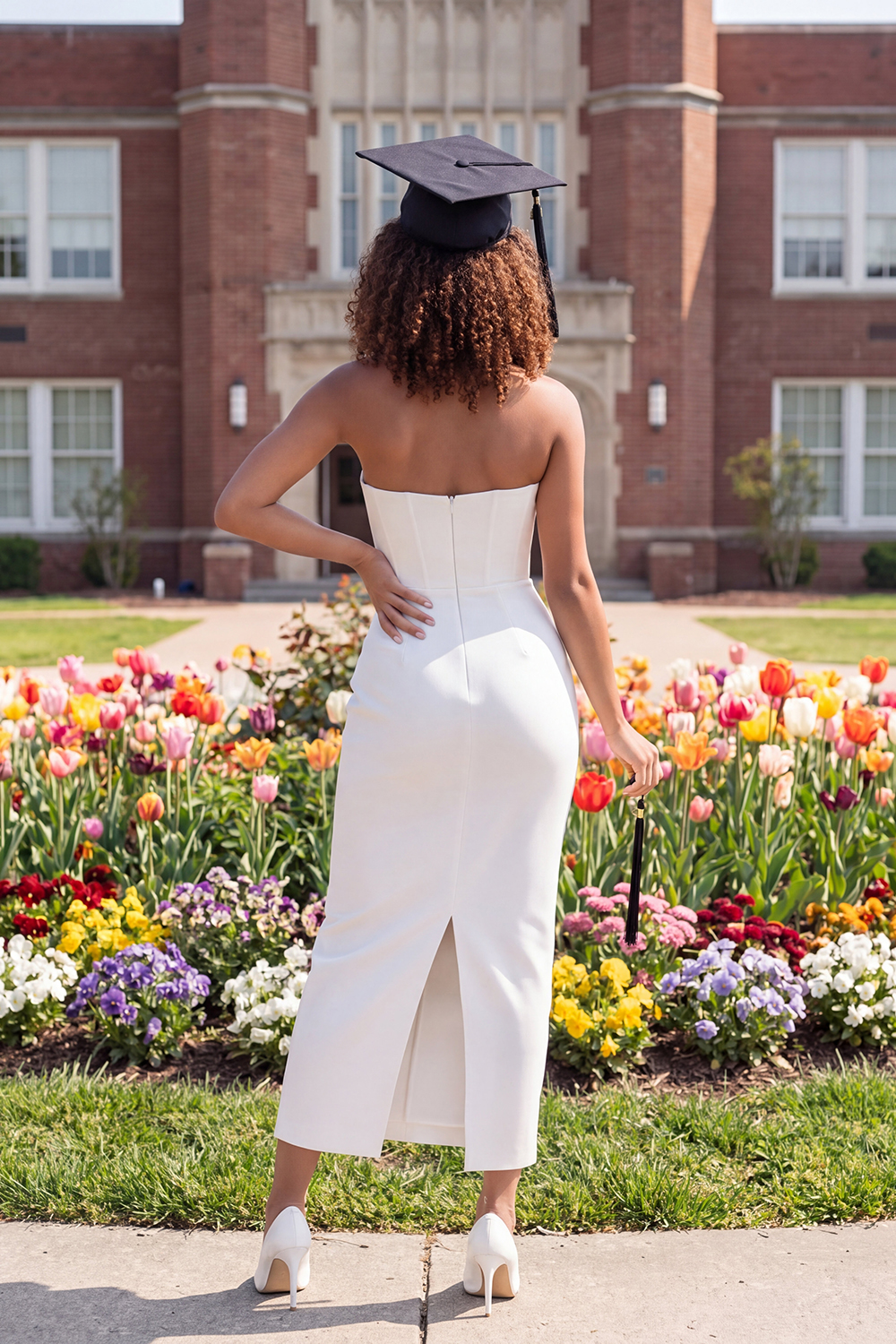 White Strapless Bodycon Long Graduation Dress with Bow