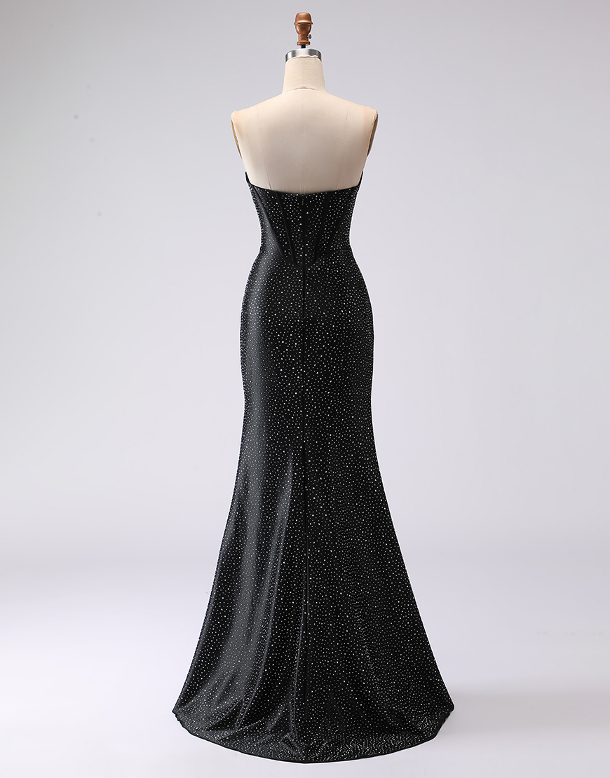 Sparkly Black Mermaid Sweetheart Long Corset Prom Dress with Beading