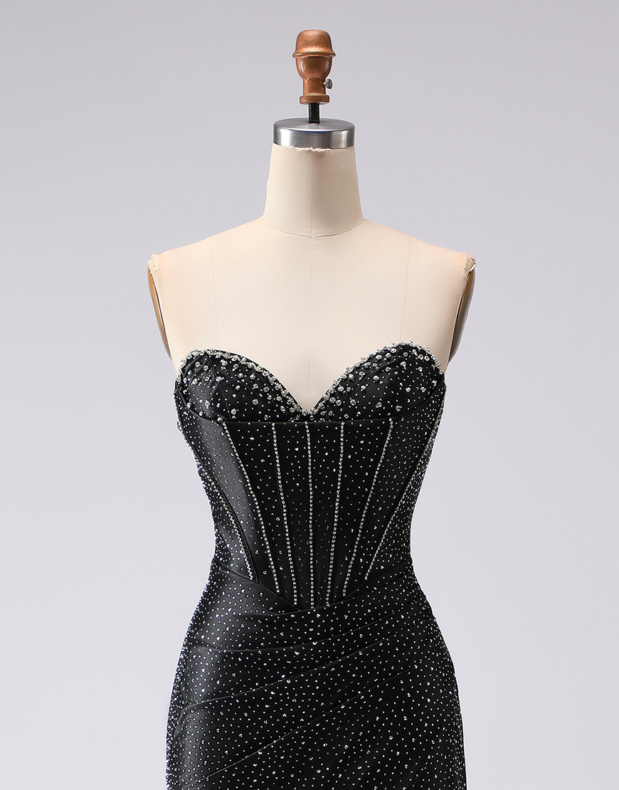 Sparkly Black Mermaid Sweetheart Long Corset Prom Dress with Beading