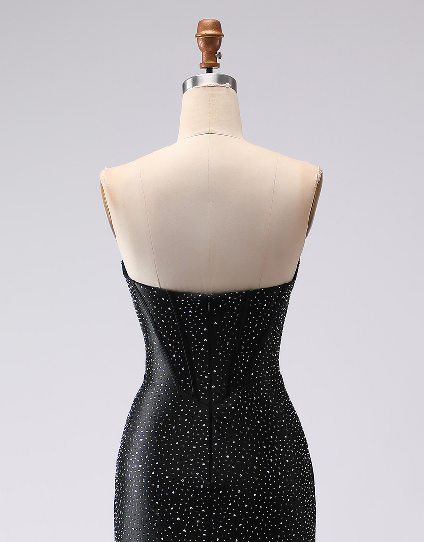 Sparkly Black Mermaid Sweetheart Long Corset Prom Dress with Beading