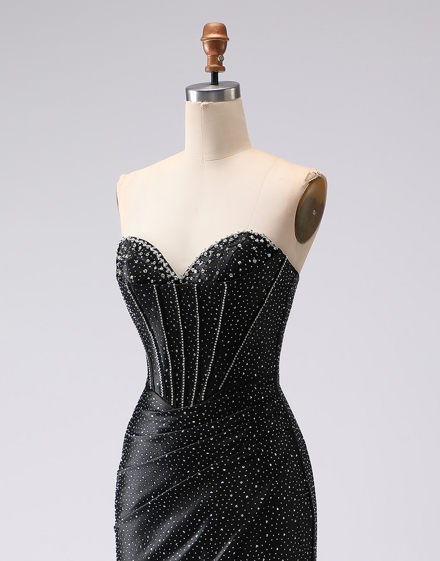 Sparkly Black Mermaid Sweetheart Long Corset Prom Dress with Beading