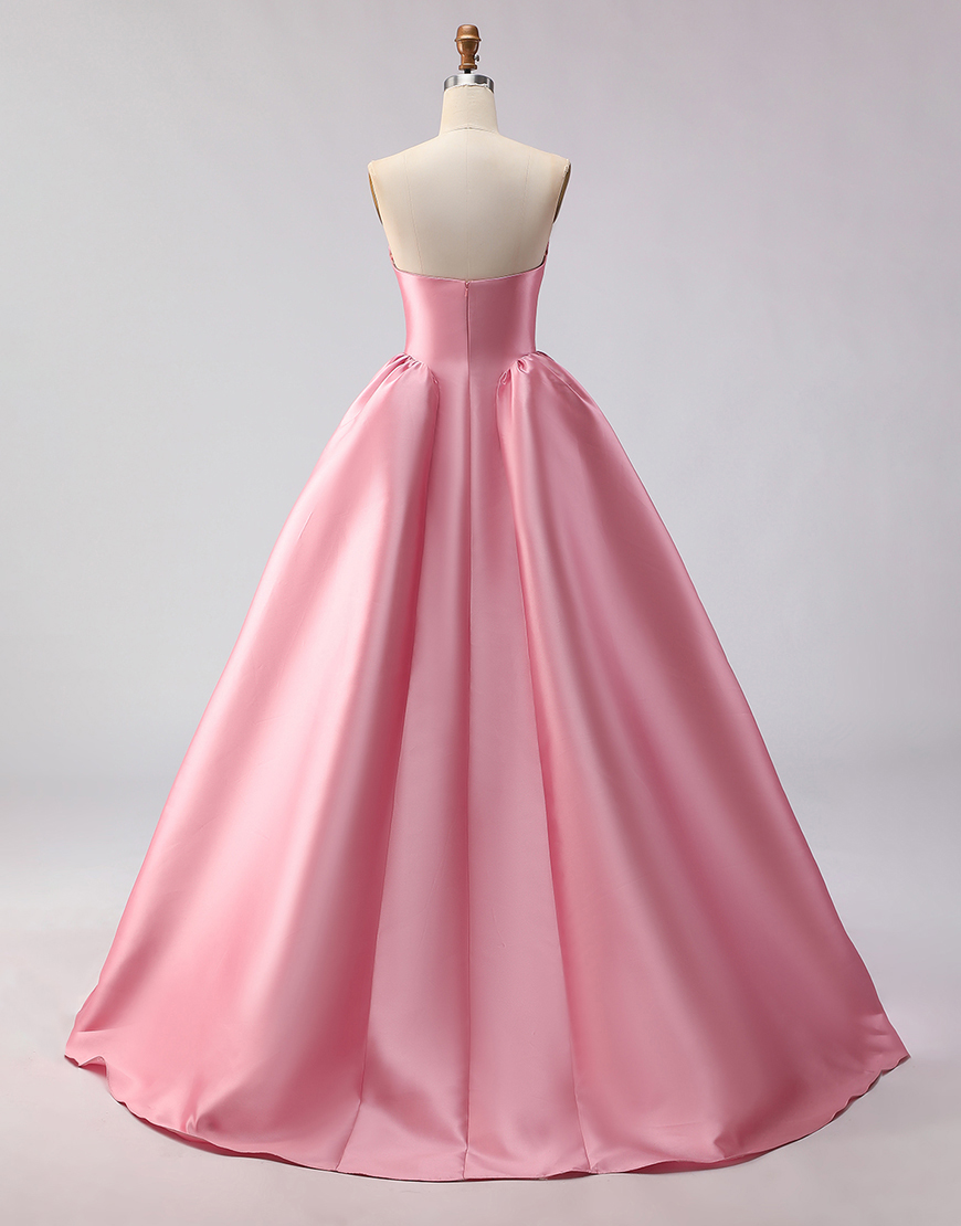 Pink Strapless A Line Satin Long Prom Dress