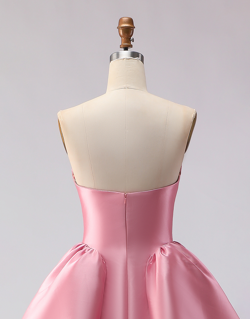 Pink Strapless A Line Satin Long Prom Dress