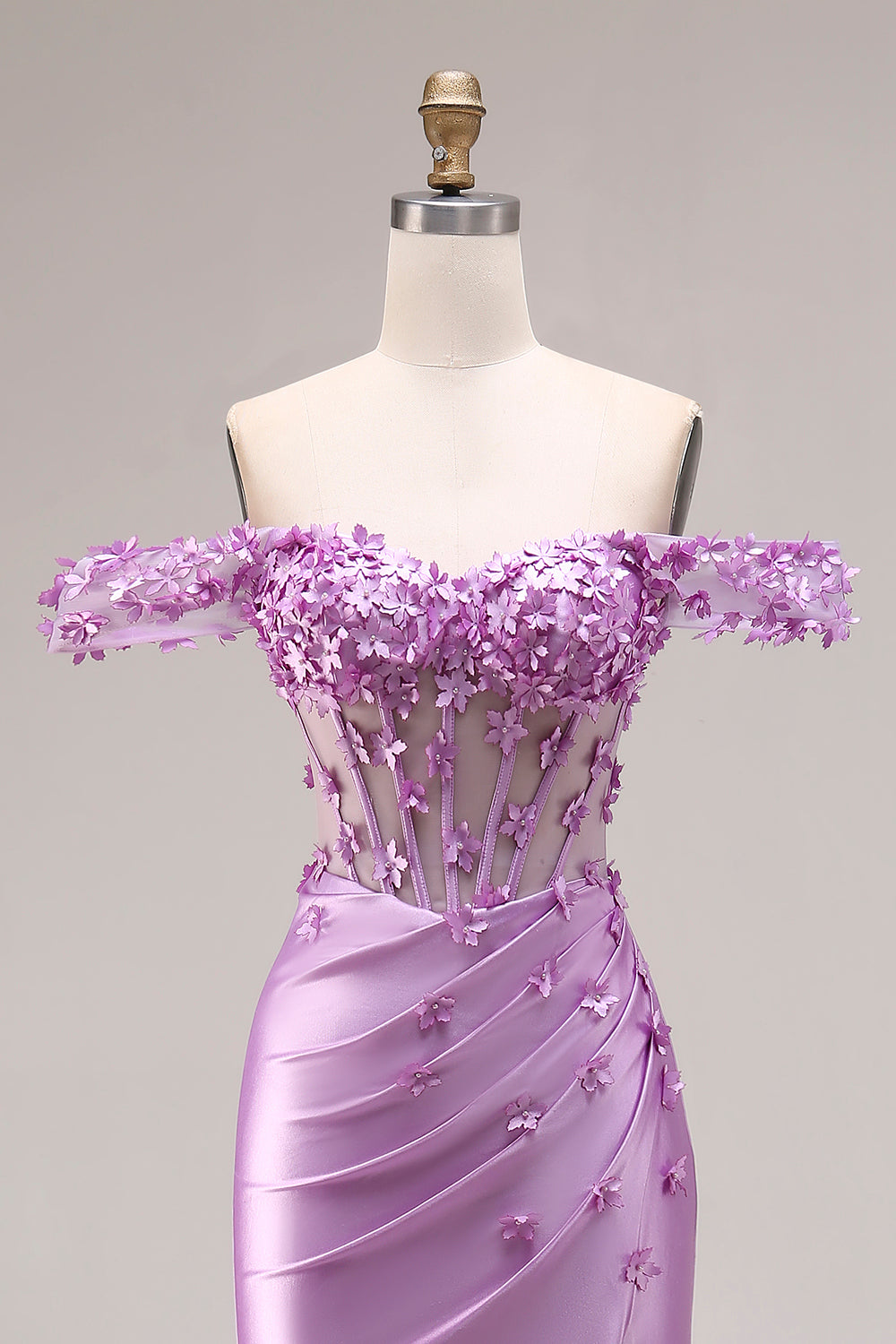 Purple Floral Mermaid Off the Shoulder Long Corset Prom Dress with 3D Flowers