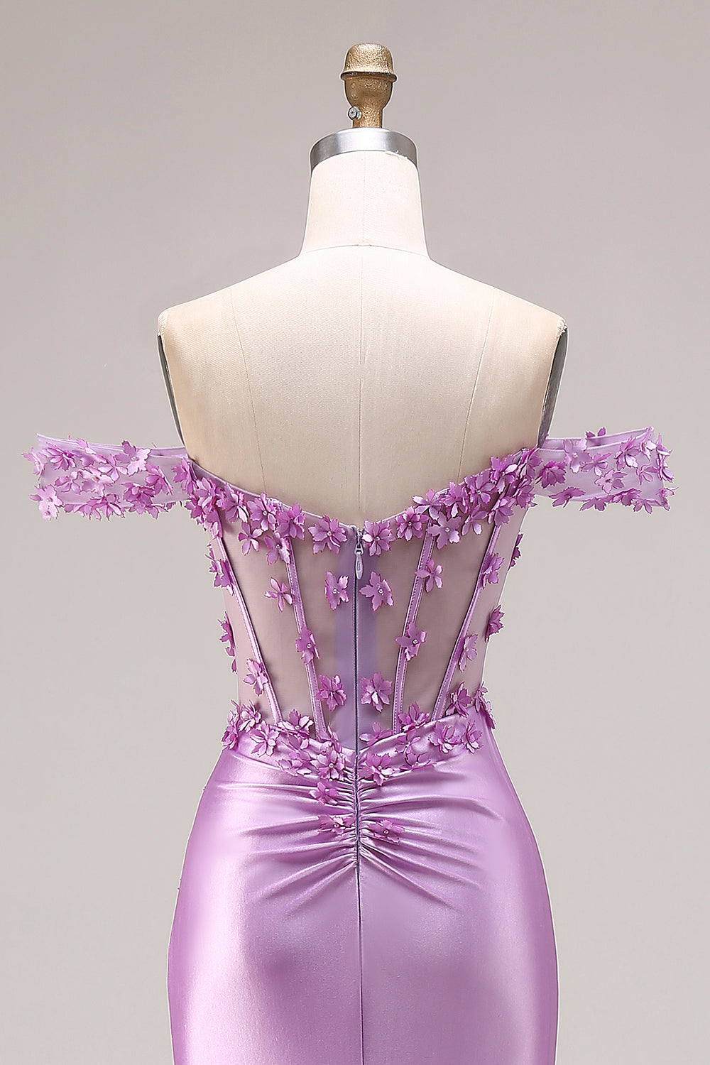 Purple Floral Mermaid Off the Shoulder Long Corset Prom Dress with 3D Flowers