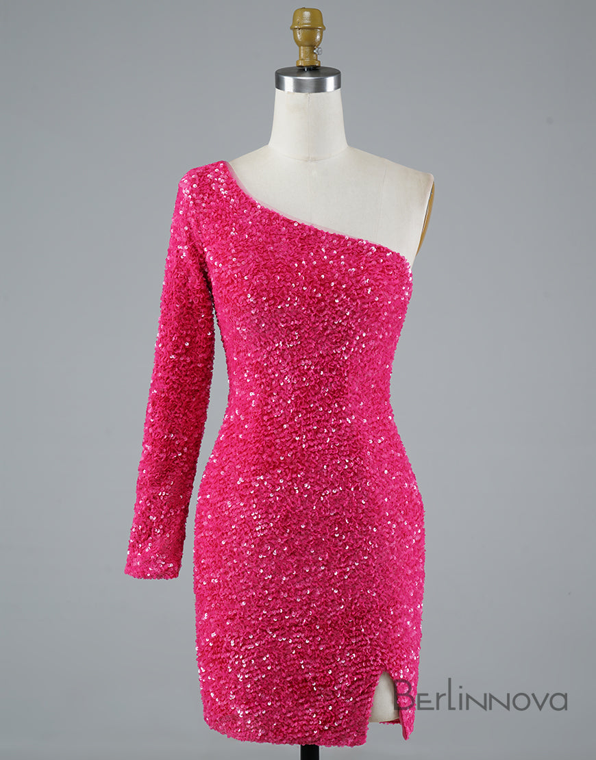 Sexy Glitter One-Shoulder Sequins Homecoming Dress Party Dress
