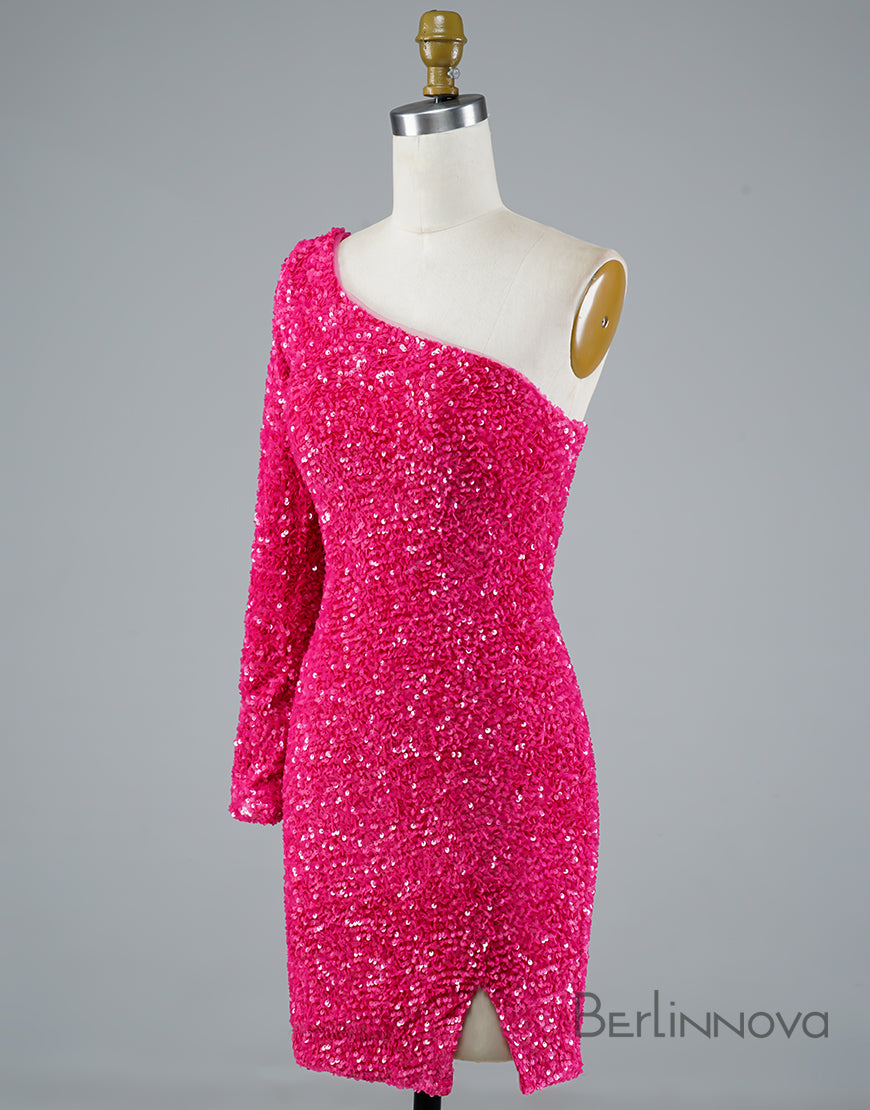 Sexy Glitter One-Shoulder Sequins Homecoming Dress Party Dress