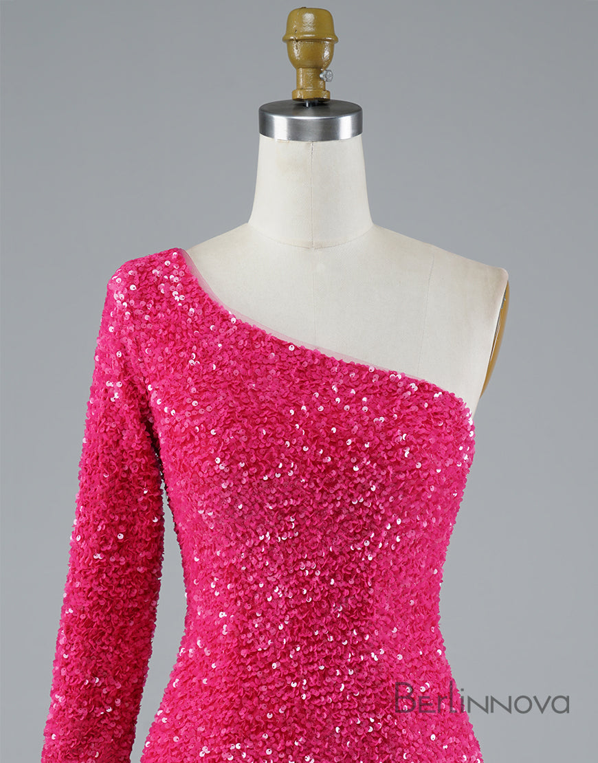 Sexy Glitter One-Shoulder Sequins Homecoming Dress Party Dress