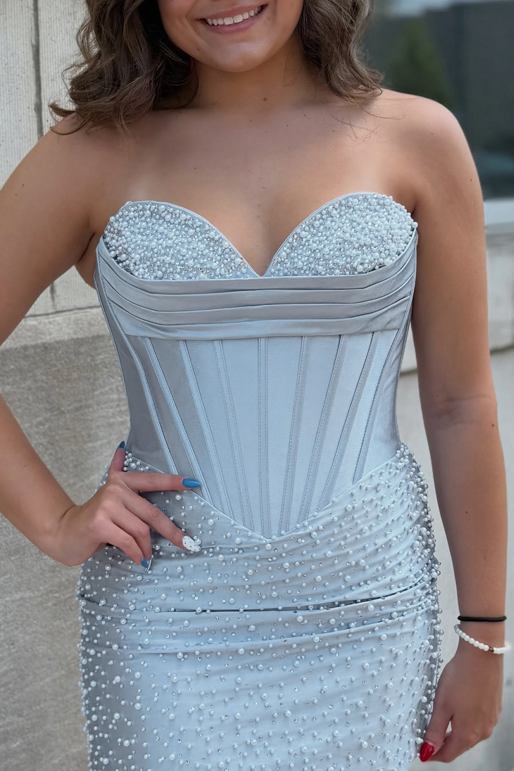 Sparkly Yellow Tight Short Strapless Corset Homecoming Dress with Pearls