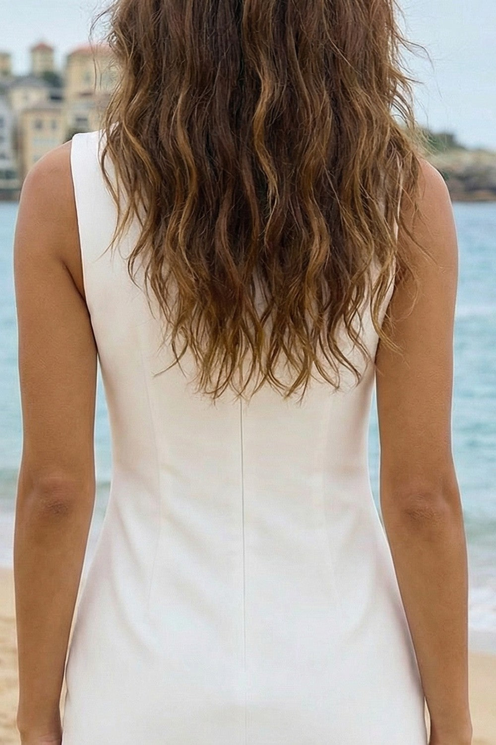 Ivory Bodycon Ruched Boat Neck Short Graduation Dress with Buttons