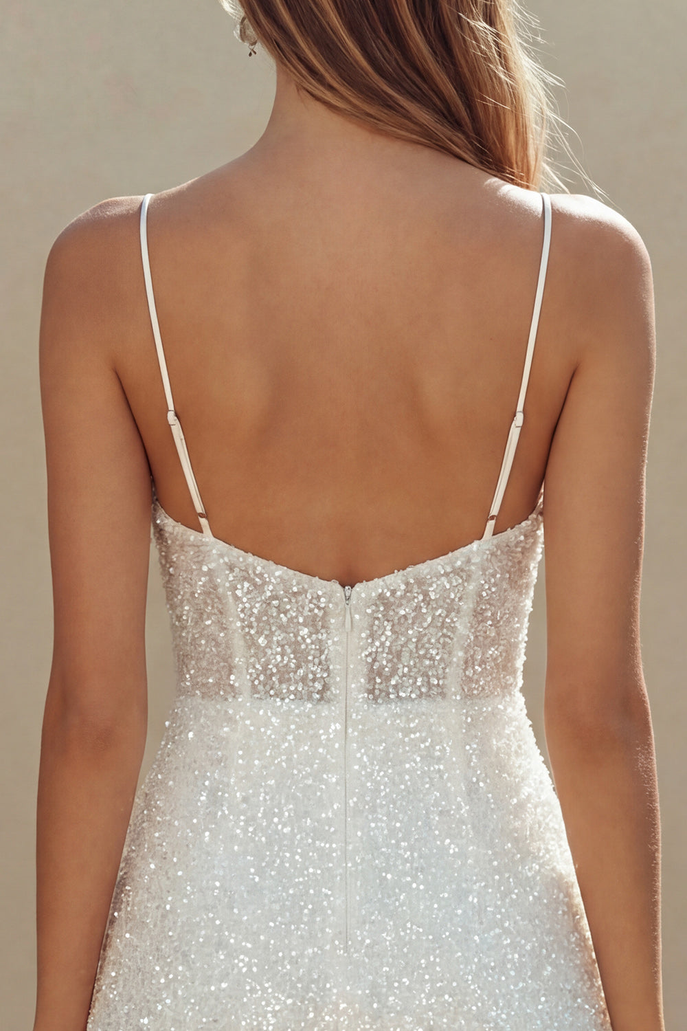 Sparkly Ivory Bodycon Sequin Spaghetti Straps Short Corset Graduation Dress