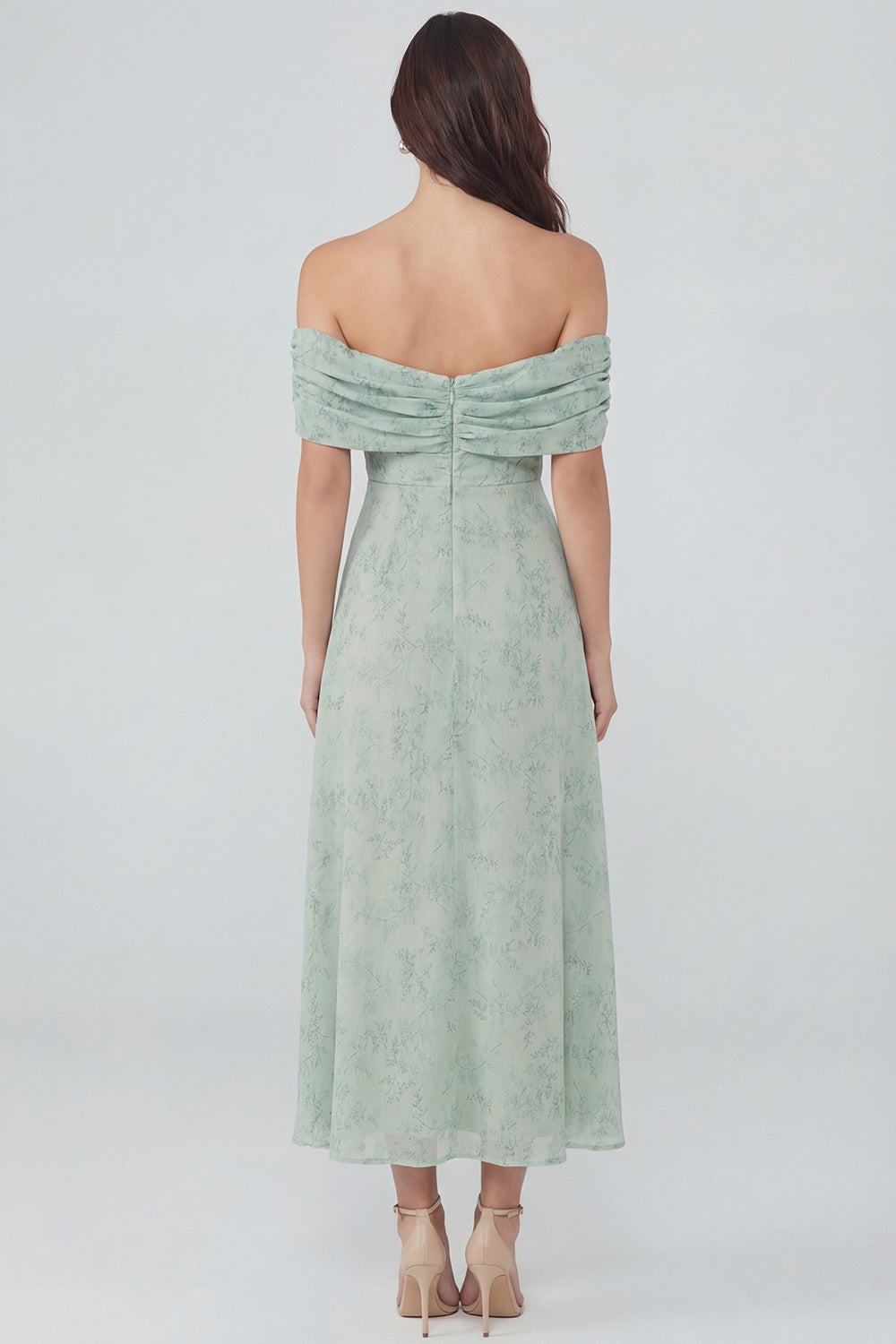 Dusty Sage Off the Shoulder Long Floral Prom Dress with Slit
