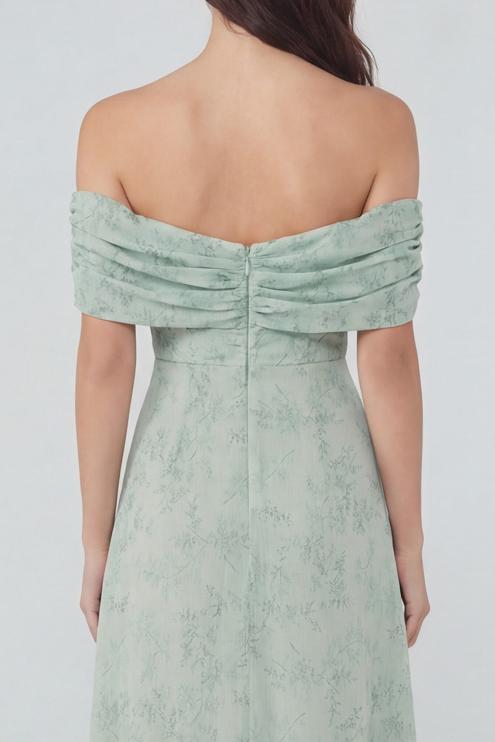 Dusty Sage Off the Shoulder Long Floral Prom Dress with Slit