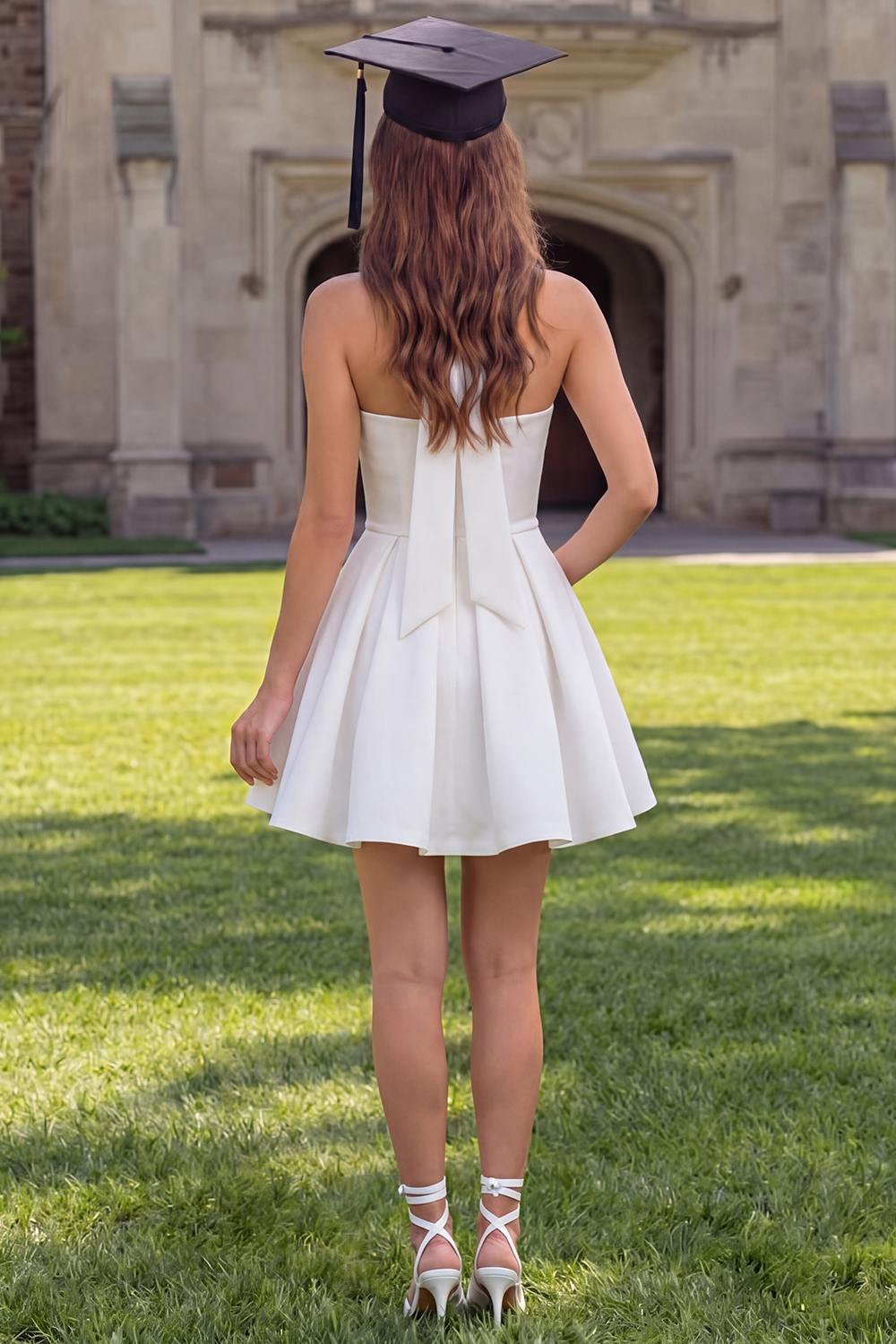 Sparkly White A Line Corset Short Graduation Dress with Beading