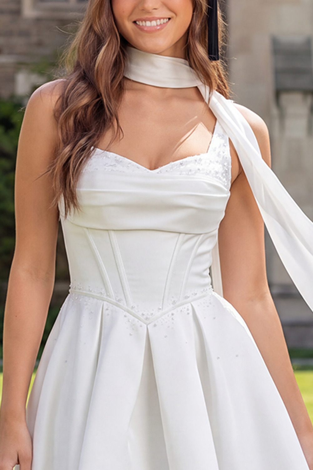 Sparkly White A Line Corset Short Graduation Dress with Beading