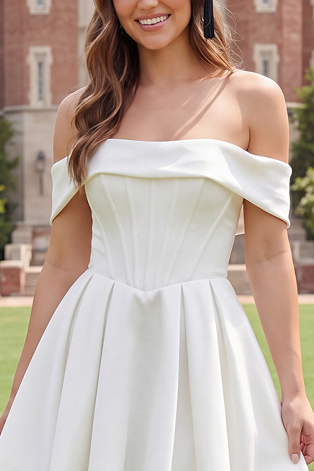 White Corset Off The Shoulder A Line Short Graduation Dress