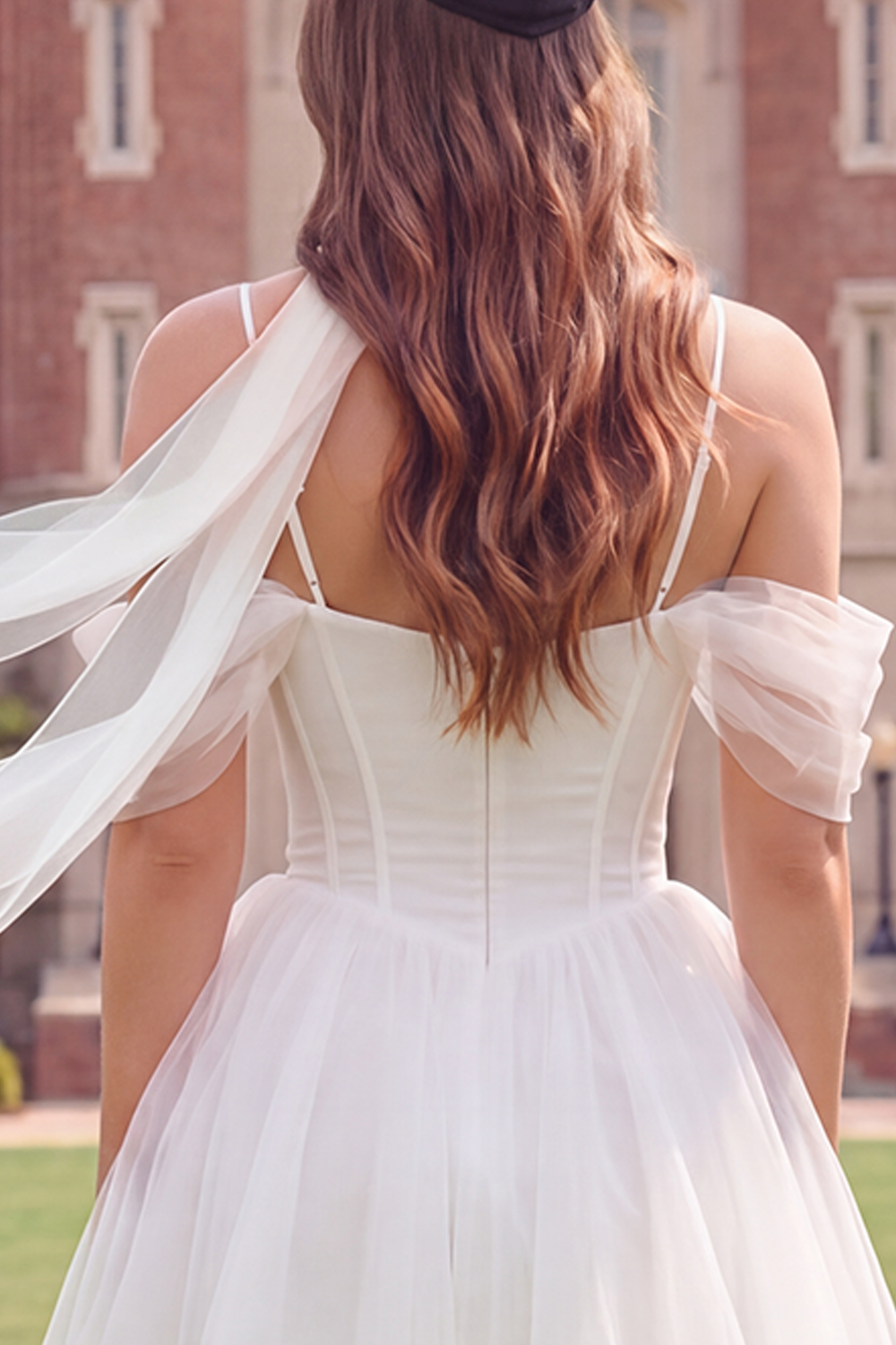 White Cold Shoulder Tulle A Line Corset Short Graduation Dress