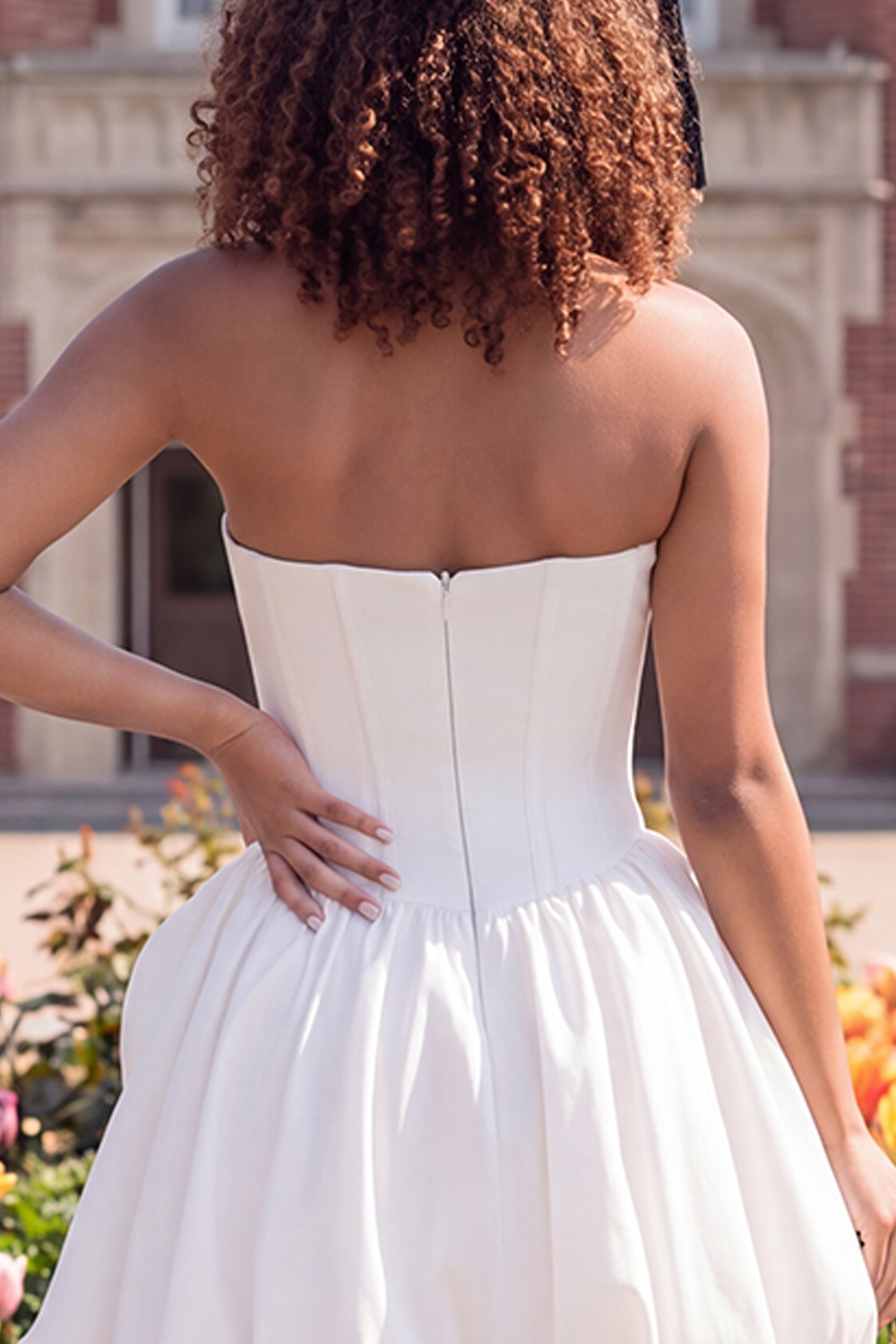 White Keyhole Satin Halter A Line Short Graduation Dress