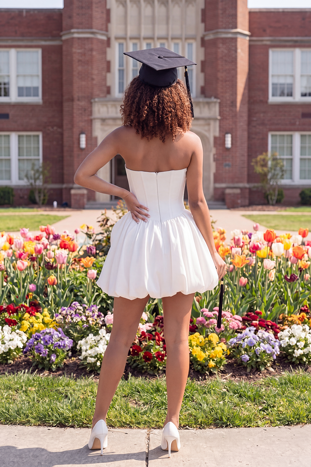 White Keyhole Satin Halter A Line Short Graduation Dress