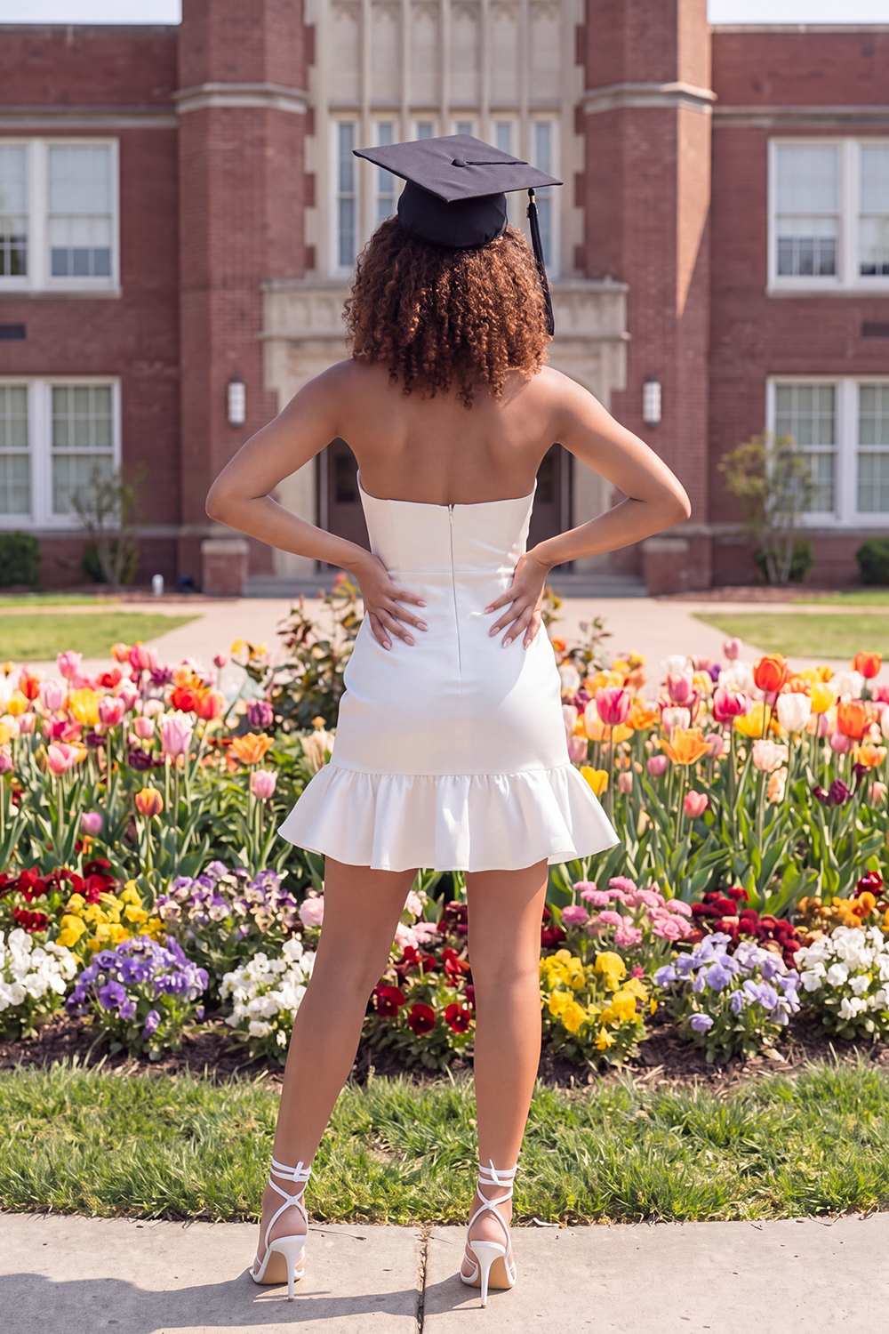 White Bodycon Satin Halter Ruffled Short Graduation Dress