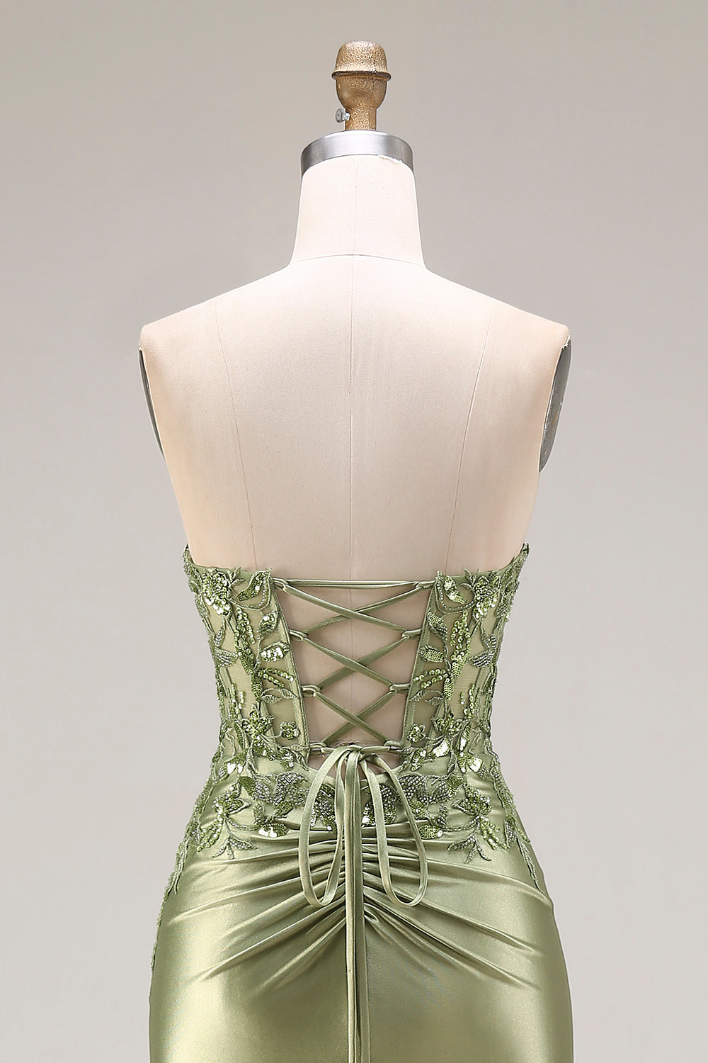 Sparkly Dark Green Strapless Mermaid Satin Beaded Long Prom Dress with Slit