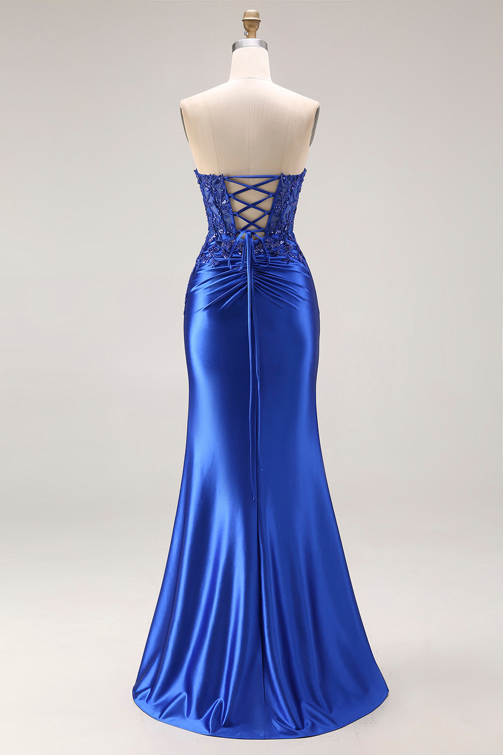 Sparkly Dark Green Strapless Mermaid Satin Beaded Long Prom Dress with Slit