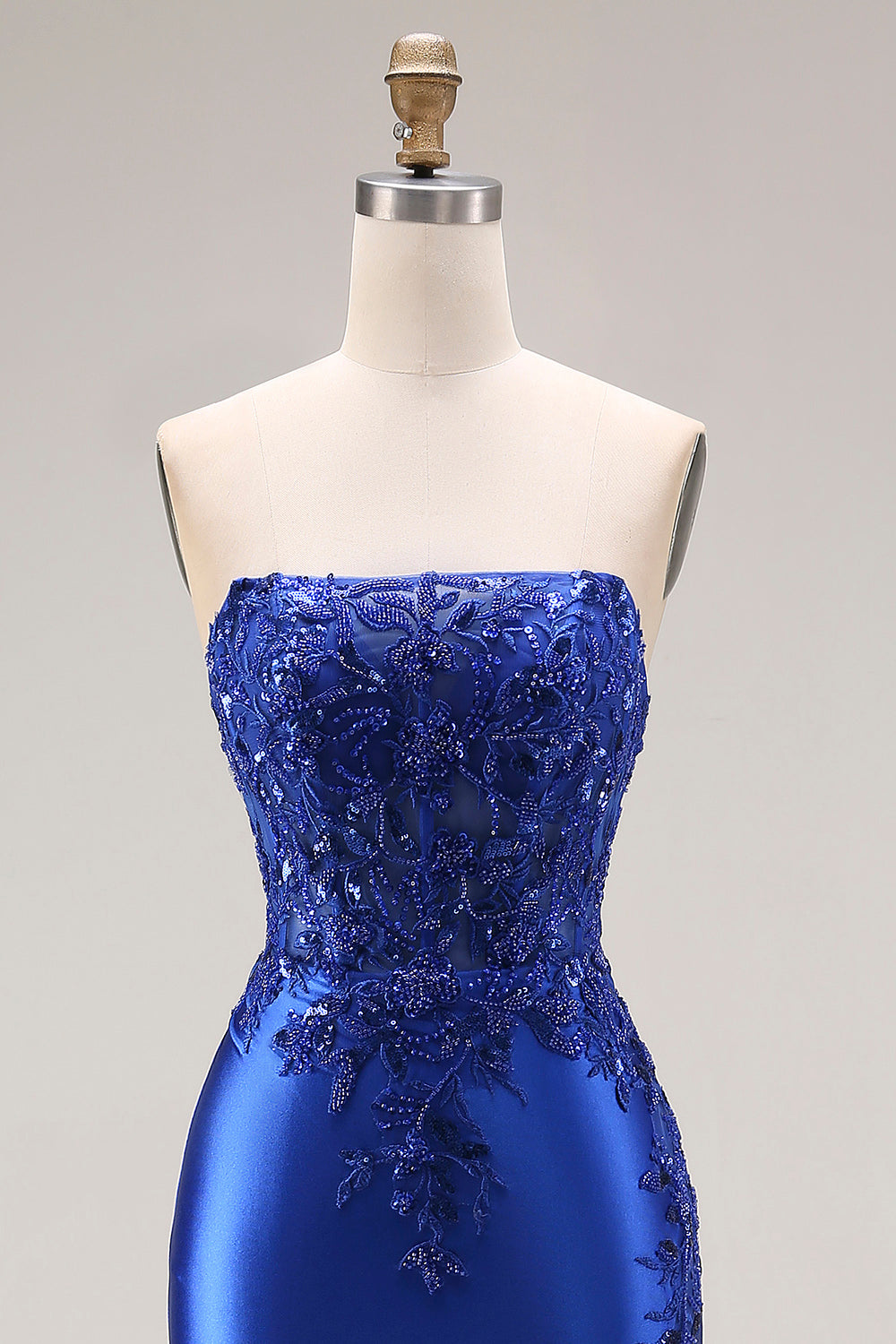 Sparkly Dark Green Strapless Mermaid Satin Beaded Long Prom Dress with Slit