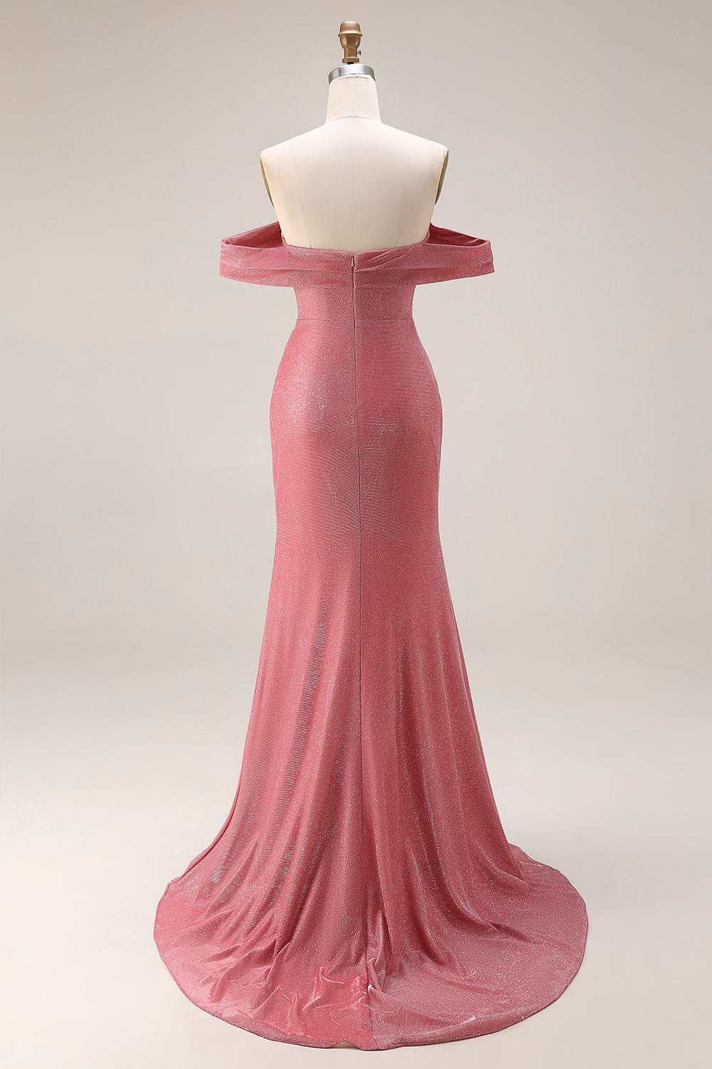 Glitter Red Ruched Mermaid Off the Shoulder Long Prom Dress with Slit