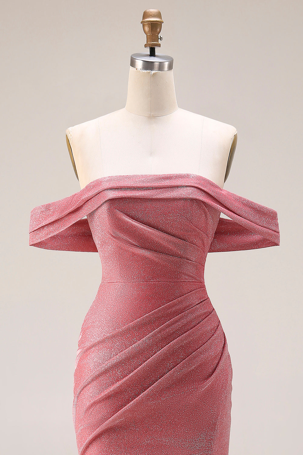 Glitter Red Ruched Mermaid Off the Shoulder Long Prom Dress with Slit