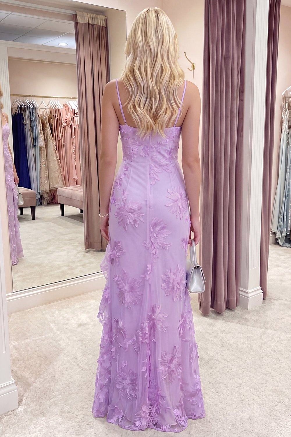 Yellow Mermiad Floral Long Ruffled Prom Dress with Slit