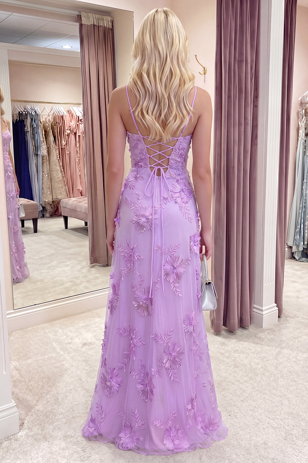 Yellow A Line Floral Spaghetti Straps Long Prom Dress