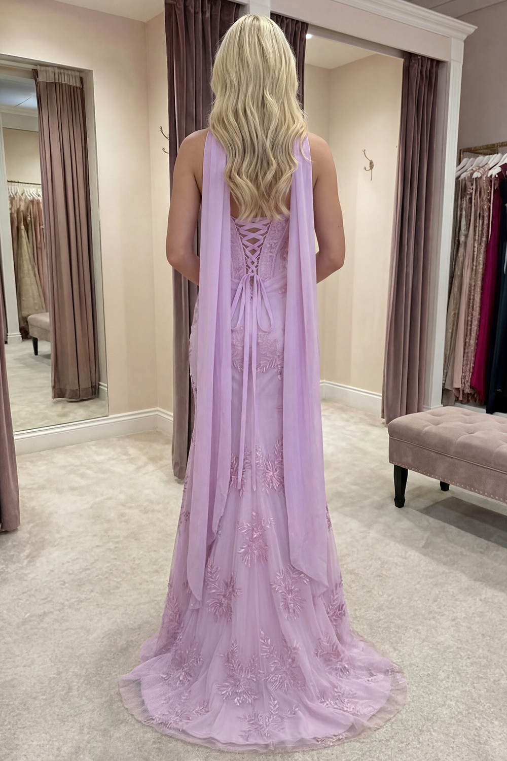 Yellow Corset Floral Mermaid Strapless Long Prom Dress with Slit