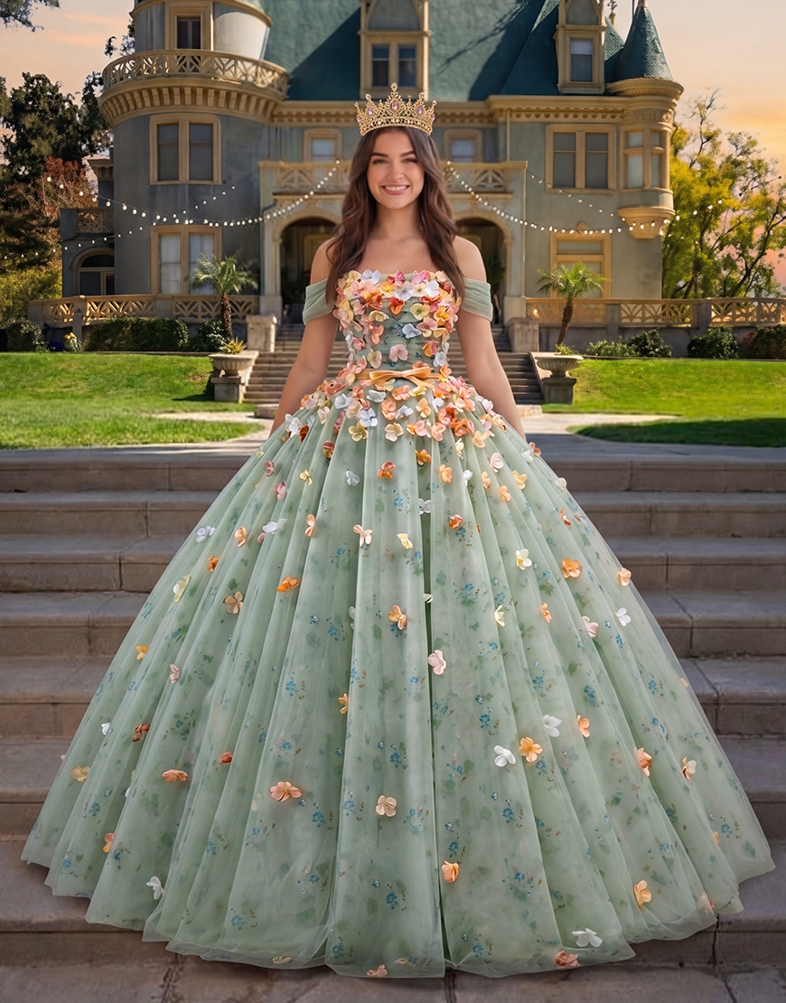 Champagne Princess Off the Shoulder Long Tulle Quinceanera Dress