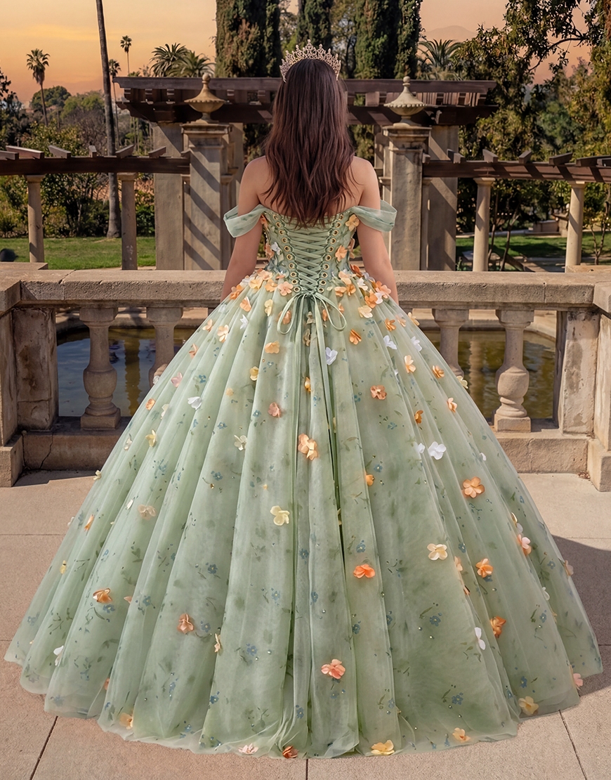 Champagne Princess Off the Shoulder Long Tulle Quinceanera Dress