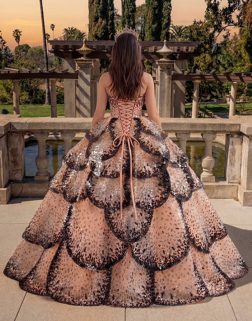 Black Apricot Ruffled Strapless Princess Long Quinceanera Dress