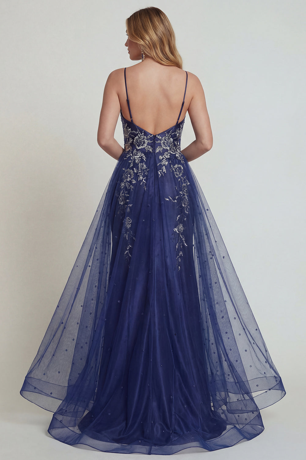 Navy Floral Satin Mermaid Long Prom Dress with Cape