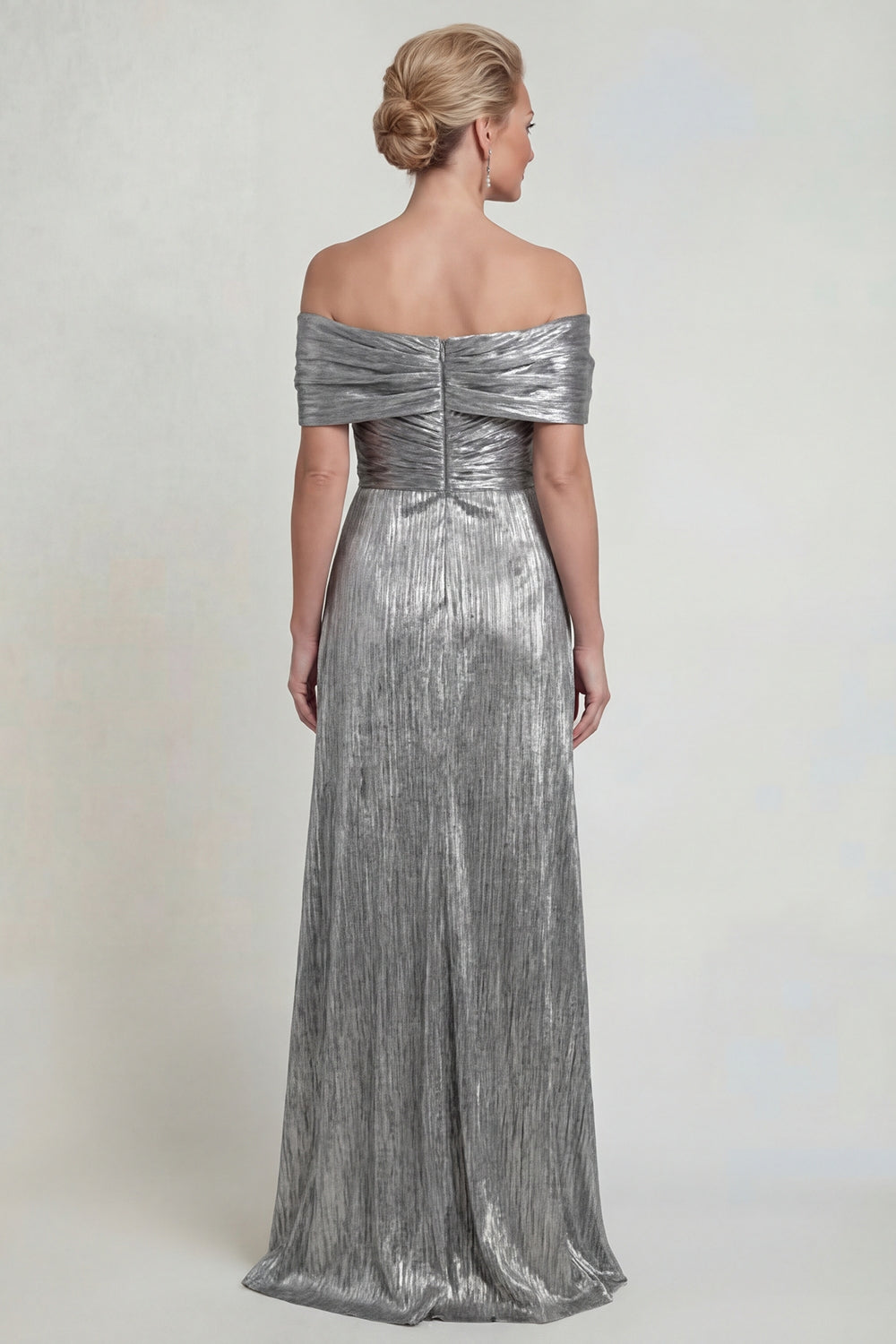 Sparkly Grey Silver Mermaid Long Off the Shoulder Prom Dress with Slit