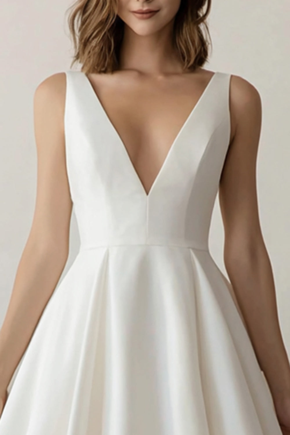White Short A Line V Neck Graduation Dress