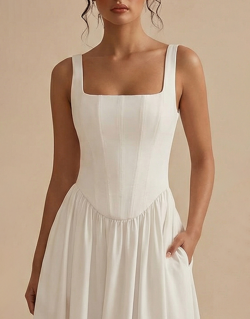 White Corset A Line Thick Straps Long Graduation Dress