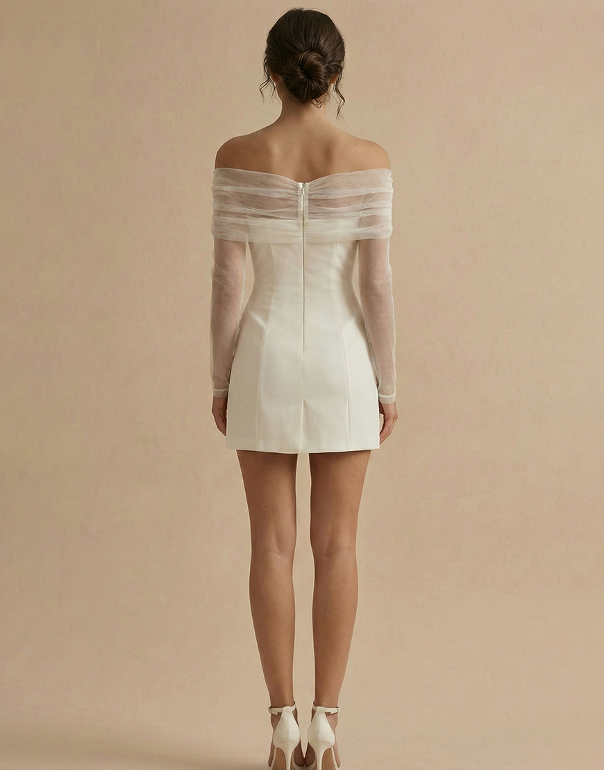 White Off the Shoulder Bodycon Short Graduation Dress with Sleeves